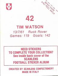 1983 Scanlens VFL Stickers #42 Tim Watson Back